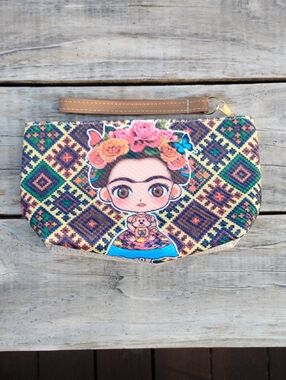 Colorful Frida Kahlo Patterned Wristlet Clutch
